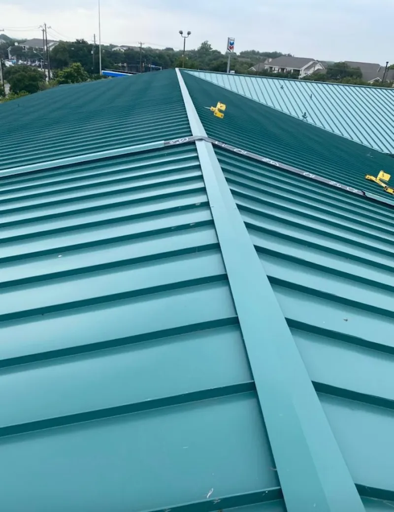 Green commercial metal roof ridge and valley for Metal Roof Repair in Upper